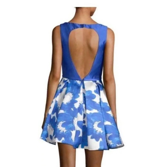 NEW $220 Glamour by Terani Couture [ 8 ] Floral Open Back Mini‎ Dress Blue - Picture 14 of 15